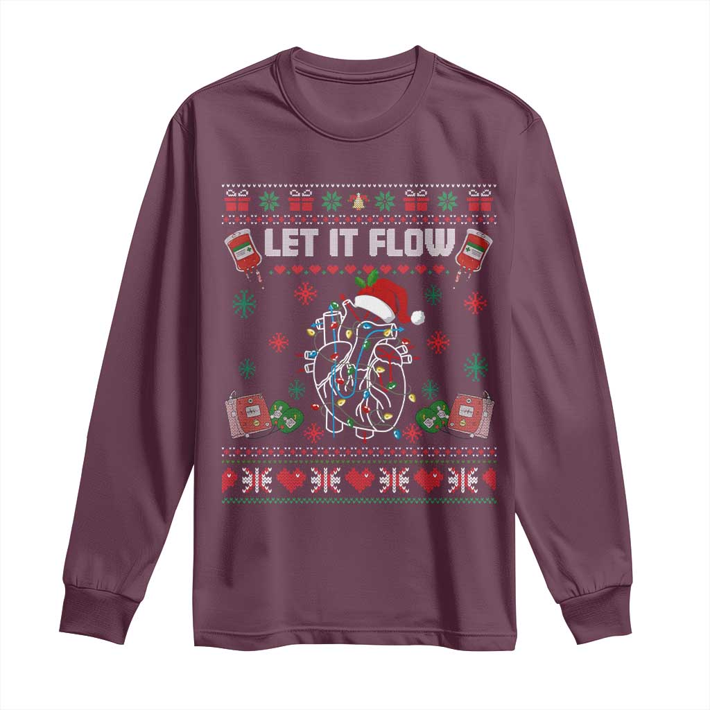 Let It Flow Christmas Long Sleeve Shirt Anatomy Heart Cardiac Nurse Santa Xmas - Wonder Print Shop