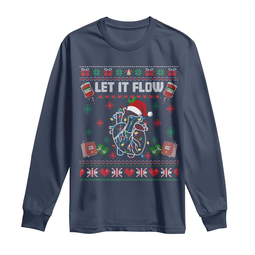 Let It Flow Christmas Long Sleeve Shirt Anatomy Heart Cardiac Nurse Santa Xmas - Wonder Print Shop