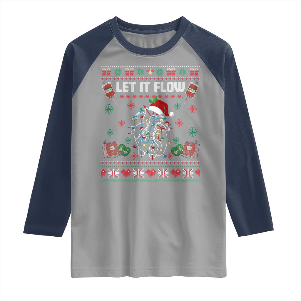 Let It Flow Christmas Raglan Shirt Anatomy Heart Cardiac Nurse Santa Xmas - Wonder Print Shop