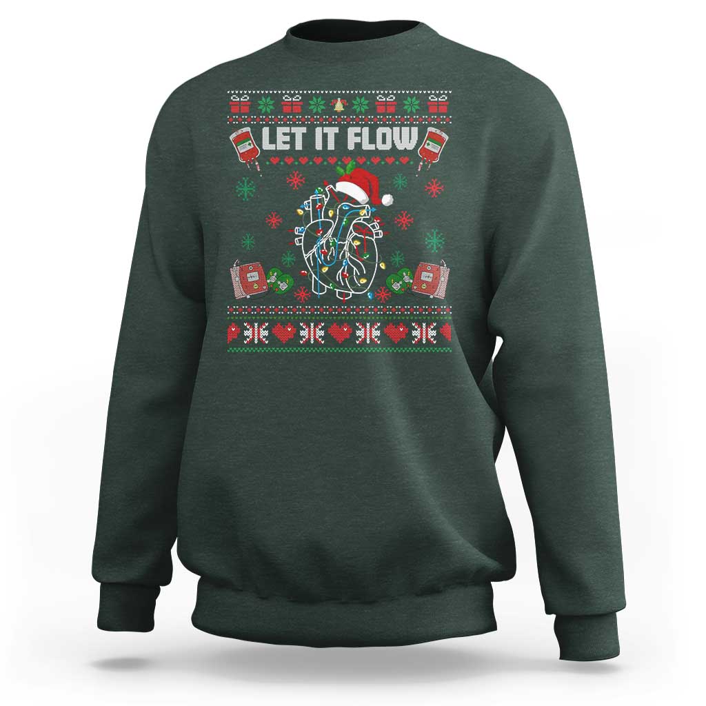 Let It Flow Christmas Sweatshirt Anatomy Heart Cardiac Nurse Santa Xmas - Wonder Print Shop