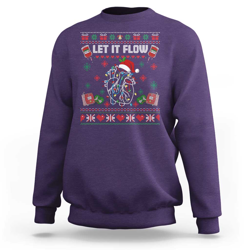 Let It Flow Christmas Sweatshirt Anatomy Heart Cardiac Nurse Santa Xmas - Wonder Print Shop