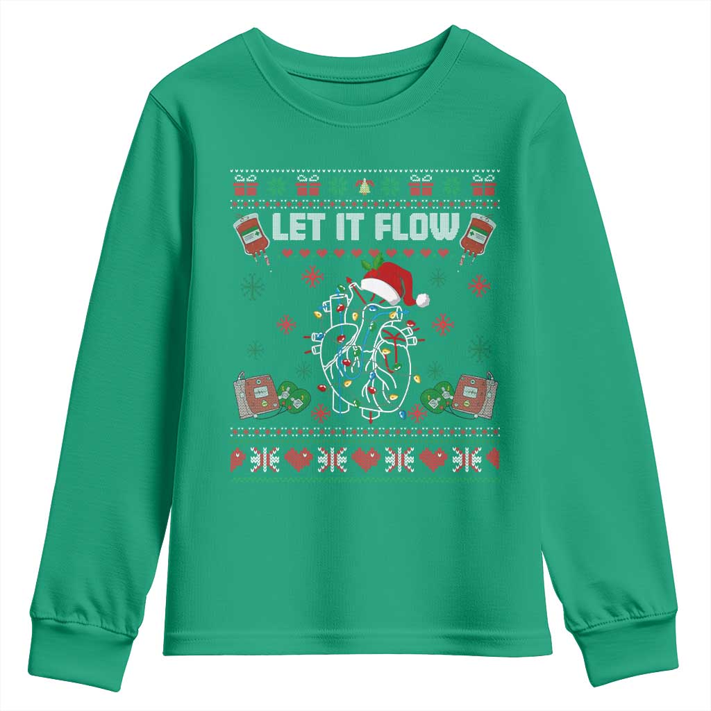 Let It Flow Christmas Youth Sweatshirt Anatomy Heart Cardiac Nurse Santa Xmas - Wonder Print Shop