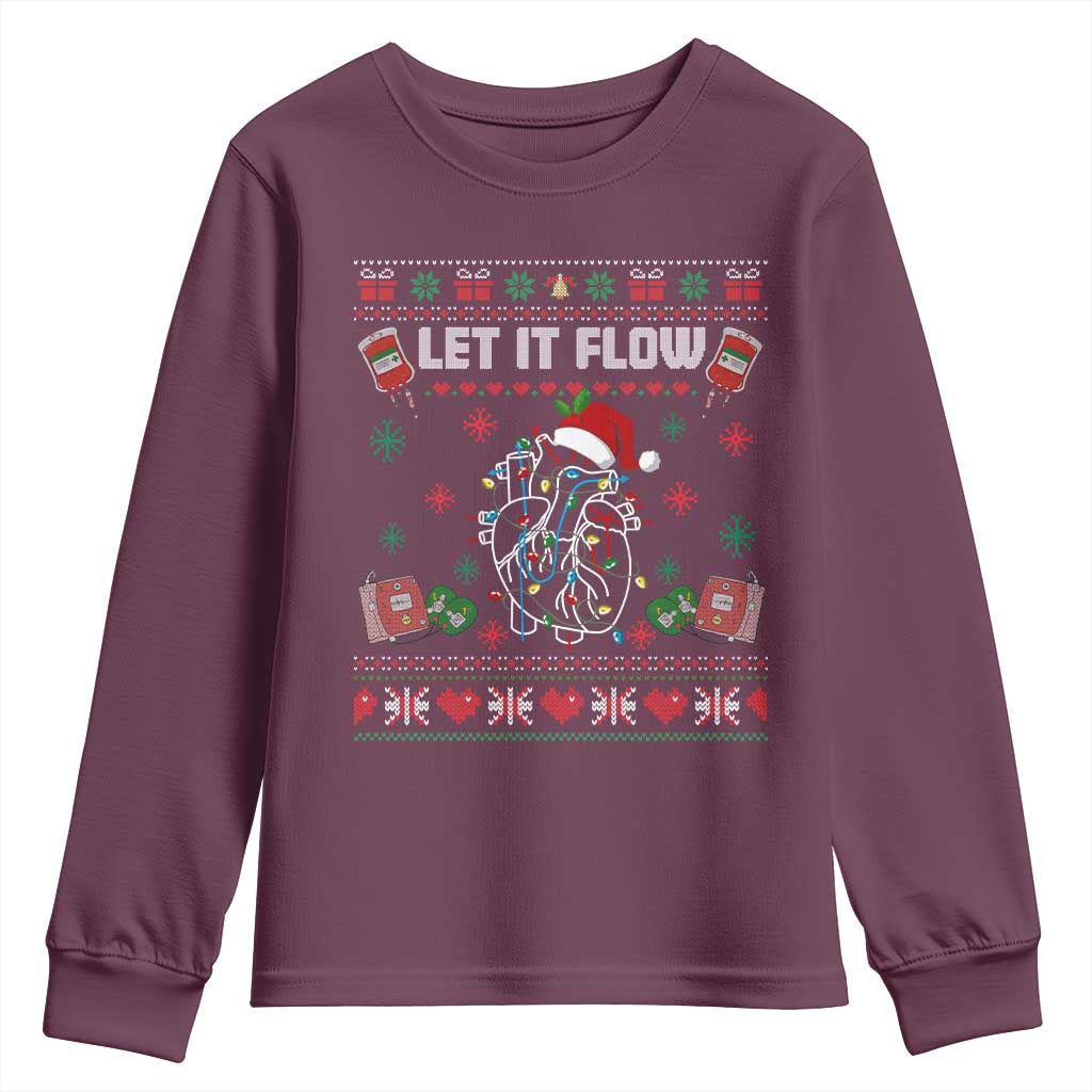 Let It Flow Christmas Youth Sweatshirt Anatomy Heart Cardiac Nurse Santa Xmas - Wonder Print Shop