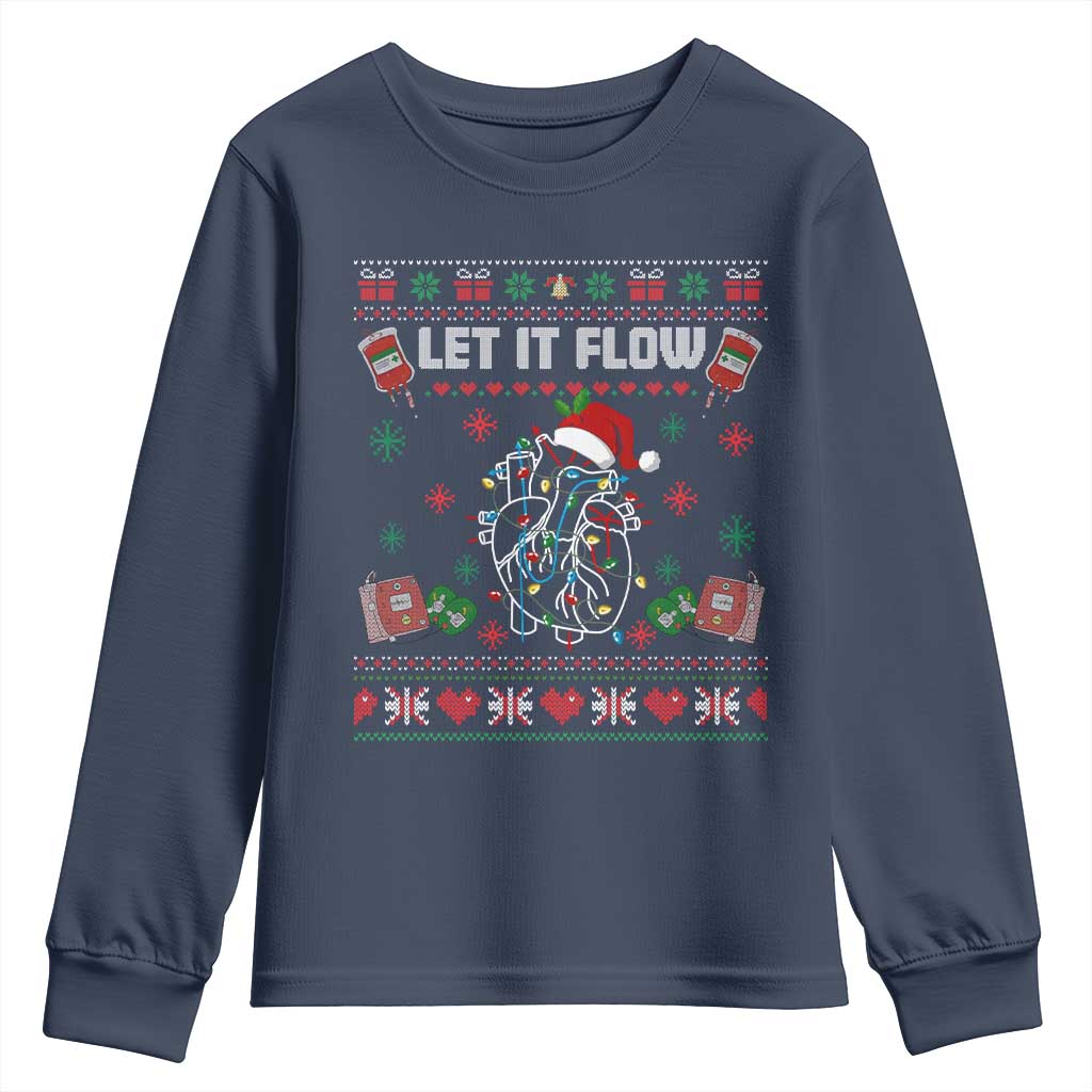 Let It Flow Christmas Youth Sweatshirt Anatomy Heart Cardiac Nurse Santa Xmas - Wonder Print Shop