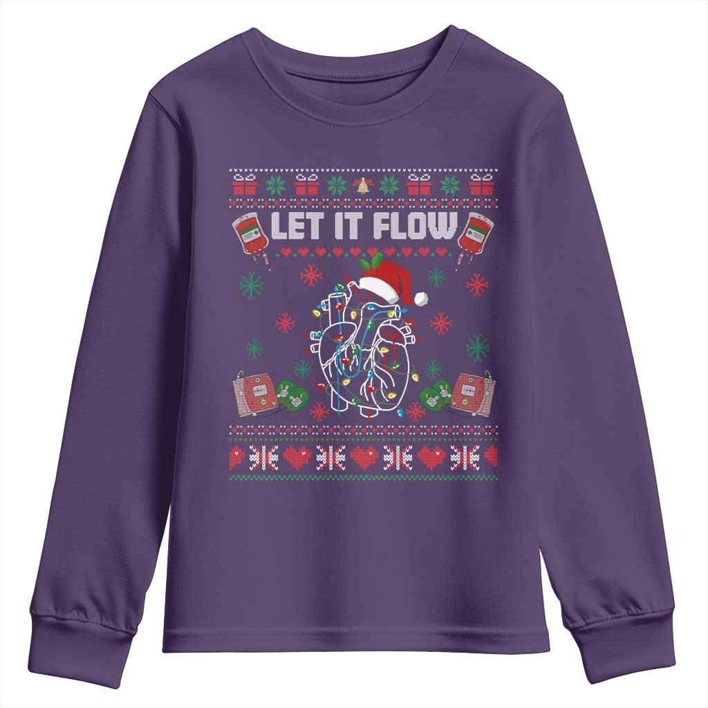Let It Flow Christmas Youth Sweatshirt Anatomy Heart Cardiac Nurse Santa Xmas - Wonder Print Shop