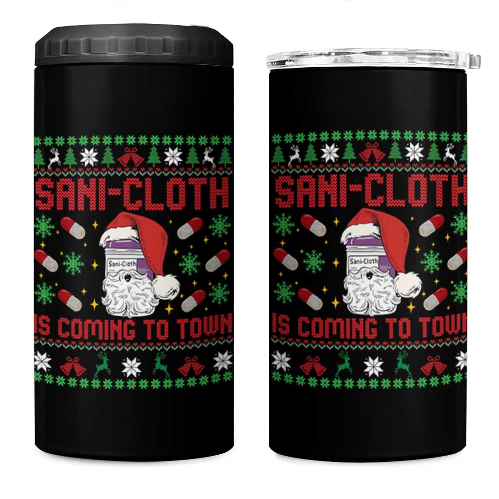 Sani-cloth Is Coming To Town 4 in 1 Can Cooler Tumbler Funny Nurse Christmas - Wonder Print Shop
