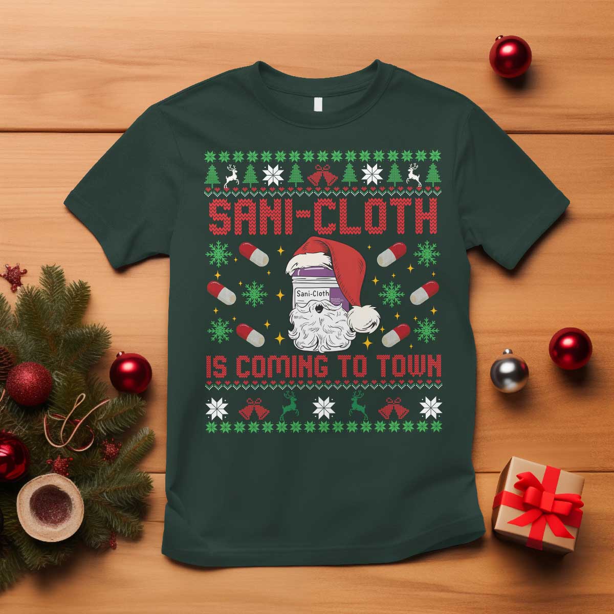 Sani-cloth Is Coming To Town T Shirt Funny Nurse Christmas - Wonder Print Shop