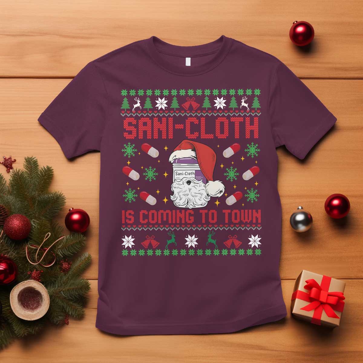 Sani-cloth Is Coming To Town T Shirt Funny Nurse Christmas - Wonder Print Shop