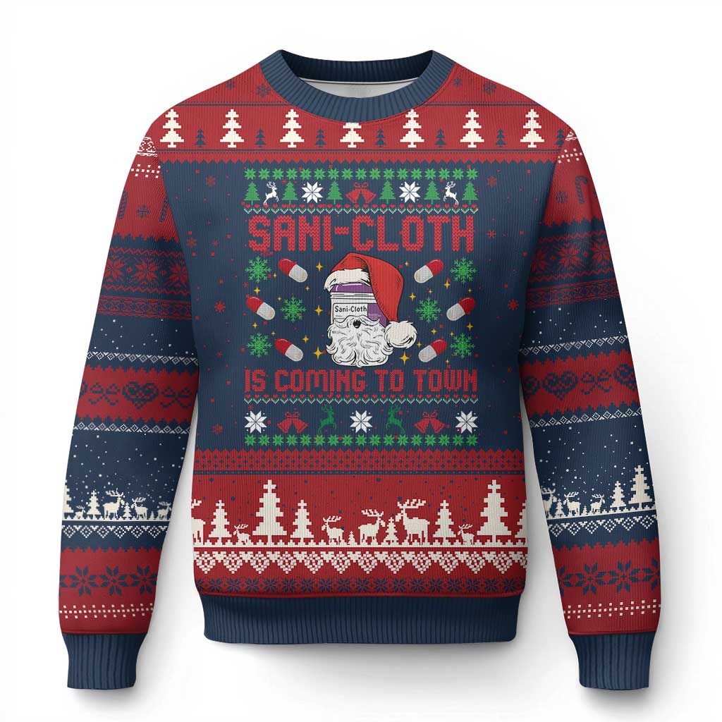 Sani-cloth Is Coming To Town Ugly Christmas Sweater Funny Nurse Christmas - Wonder Print Shop
