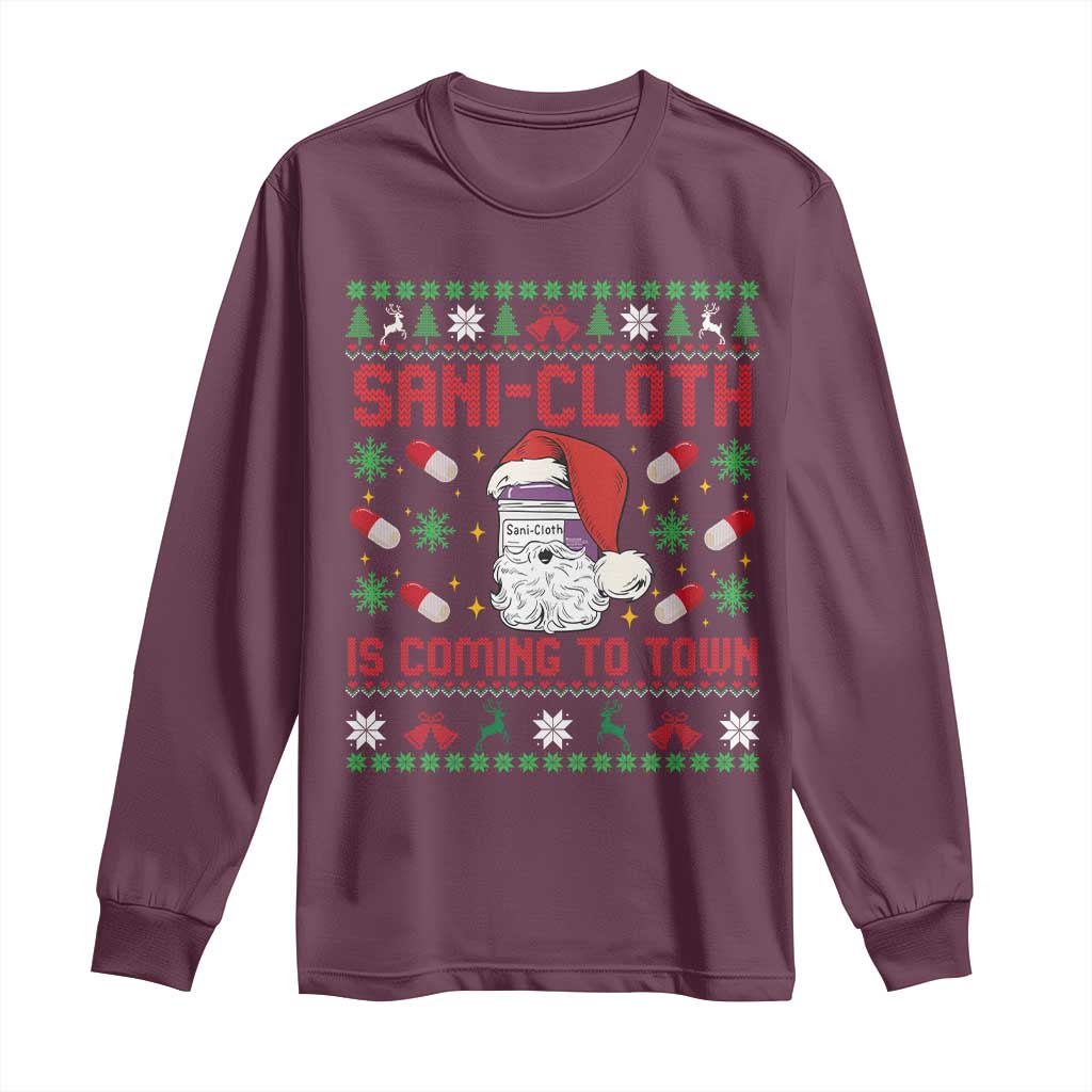Sani-cloth Is Coming To Town Long Sleeve Shirt Funny Nurse Christmas - Wonder Print Shop