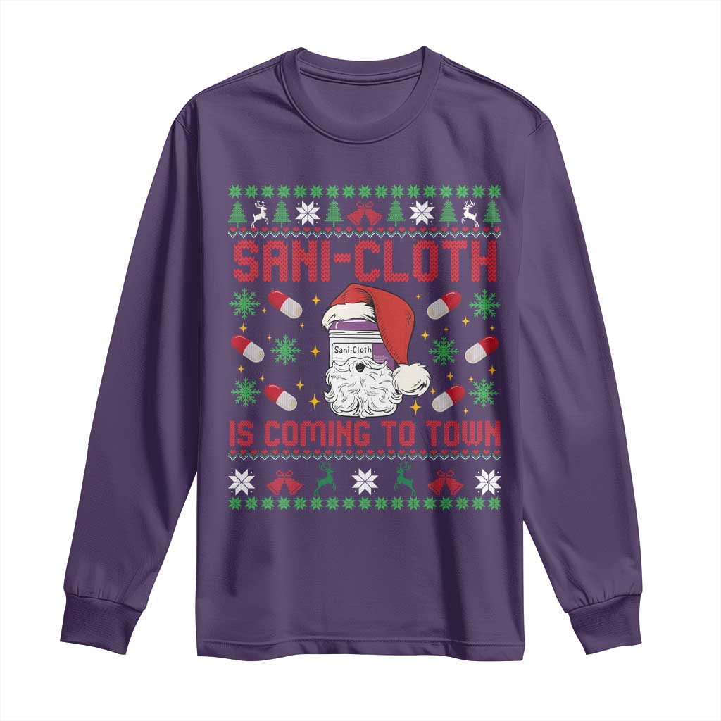 Sani-cloth Is Coming To Town Long Sleeve Shirt Funny Nurse Christmas - Wonder Print Shop