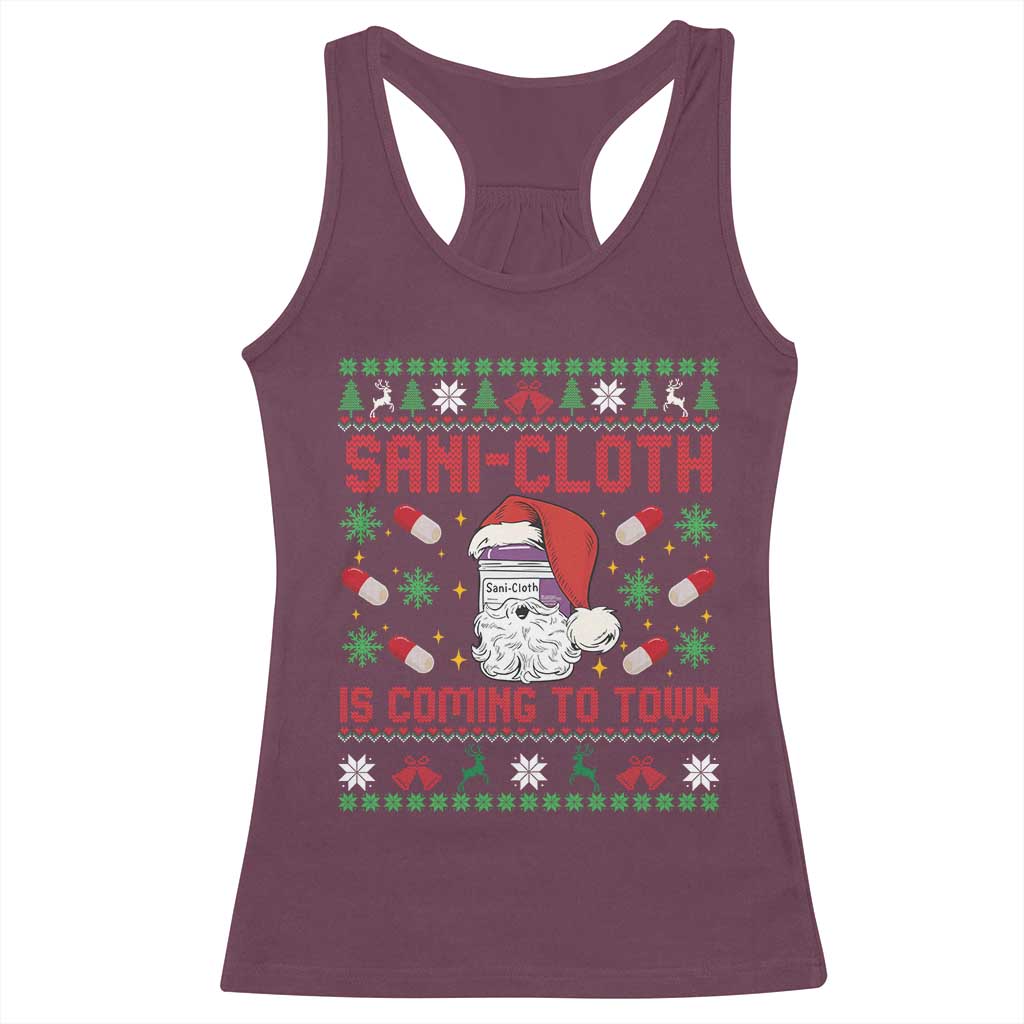 Sani-cloth Is Coming To Town Racerback Tank Top Funny Nurse Christmas - Wonder Print Shop