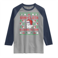 Sani-cloth Is Coming To Town Raglan Shirt Funny Nurse Christmas - Wonder Print Shop