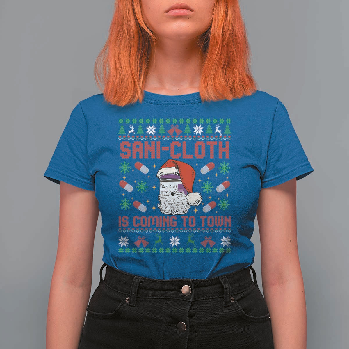 Sani-cloth Is Coming To Town T Shirt For Women Funny Nurse Christmas - Wonder Print Shop