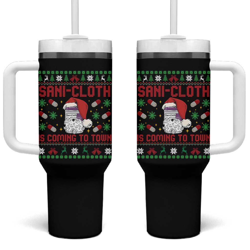 Sani-cloth Is Coming To Town Tumbler With Handle Funny Nurse Christmas - Wonder Print Shop