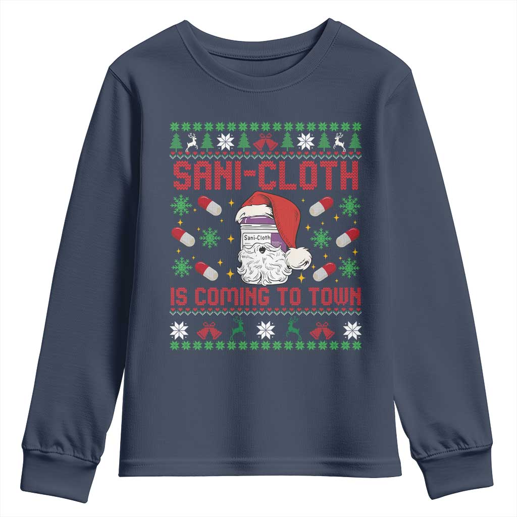 Sani-cloth Is Coming To Town Youth Sweatshirt Funny Nurse Christmas - Wonder Print Shop