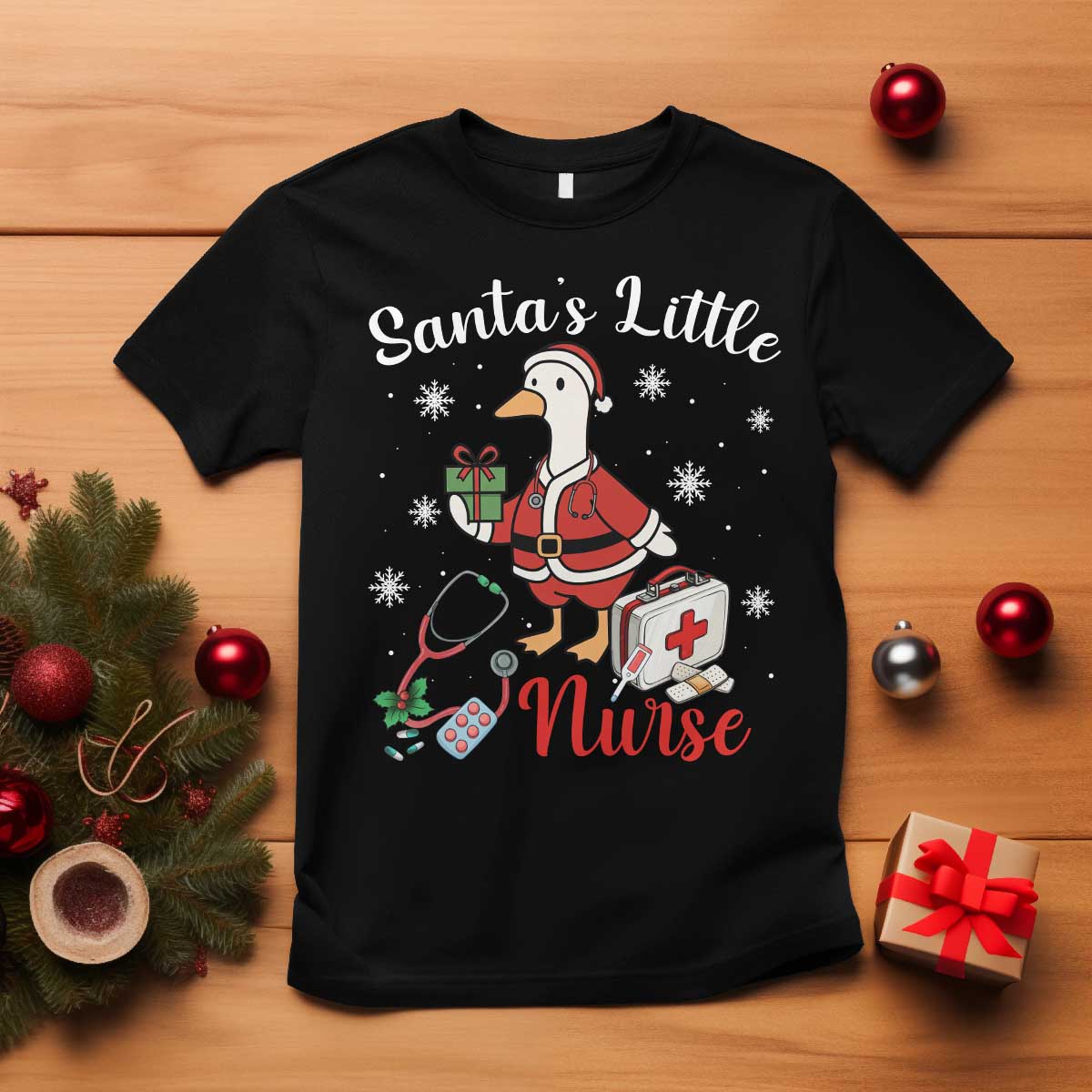 Christmas Goose Nurse T Shirt Santa Little Nurse - Wonder Print Shop