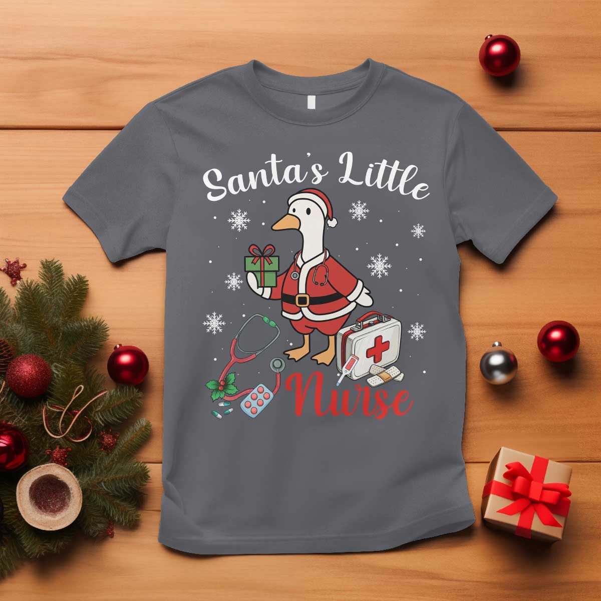 Christmas Goose Nurse T Shirt Santa Little Nurse - Wonder Print Shop