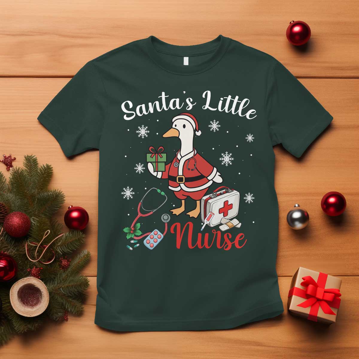 Christmas Goose Nurse T Shirt Santa Little Nurse - Wonder Print Shop