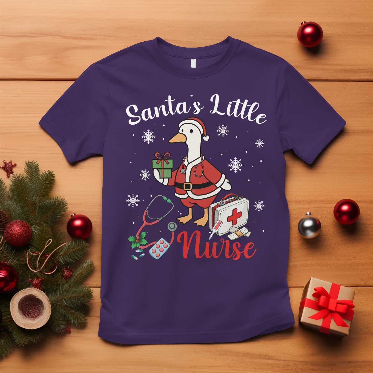 Christmas Goose Nurse T Shirt Santa Little Nurse - Wonder Print Shop