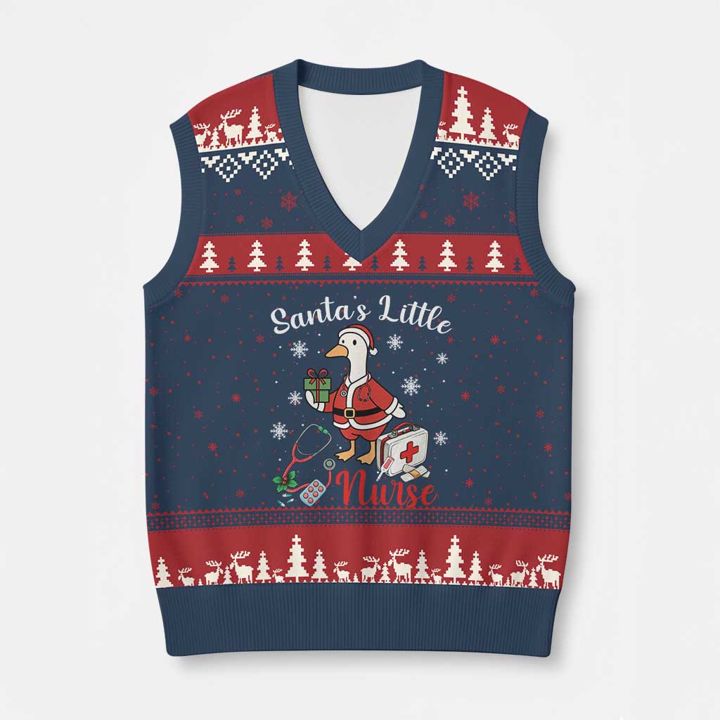 Christmas Goose Nurse V-Neck Knit Sweater Vest Santa Little Nurse - Wonder Print Shop