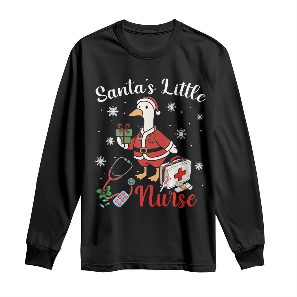 Christmas Goose Nurse Long Sleeve Shirt Santa Little Nurse - Wonder Print Shop