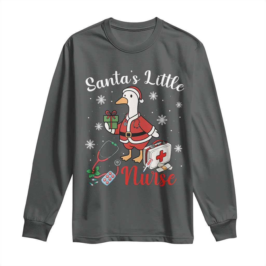 Christmas Goose Nurse Long Sleeve Shirt Santa Little Nurse - Wonder Print Shop