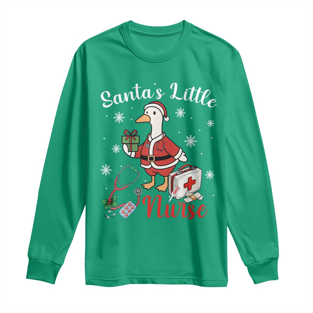 Christmas Goose Nurse Long Sleeve Shirt Santa Little Nurse - Wonder Print Shop