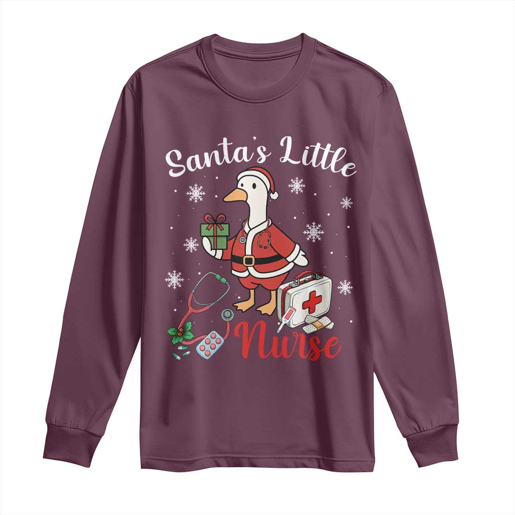 Christmas Goose Nurse Long Sleeve Shirt Santa Little Nurse - Wonder Print Shop