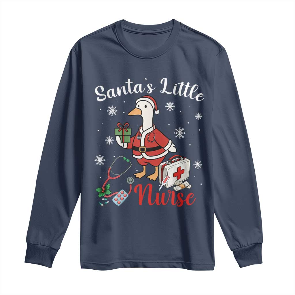 Christmas Goose Nurse Long Sleeve Shirt Santa Little Nurse - Wonder Print Shop