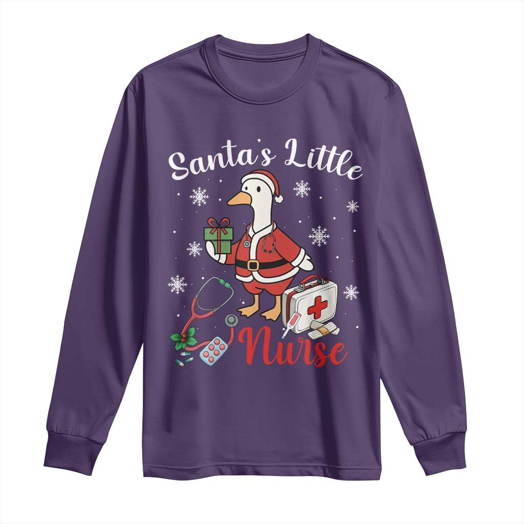 Christmas Goose Nurse Long Sleeve Shirt Santa Little Nurse - Wonder Print Shop
