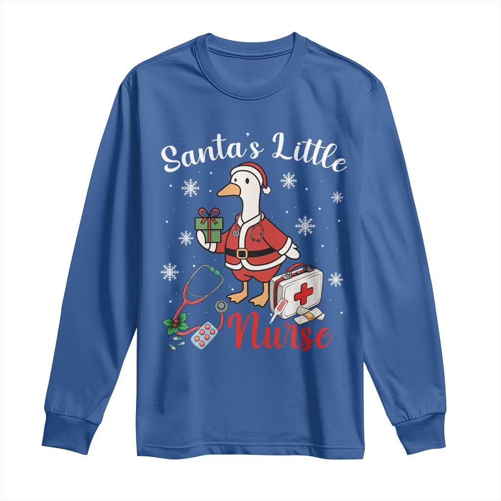 Christmas Goose Nurse Long Sleeve Shirt Santa Little Nurse - Wonder Print Shop