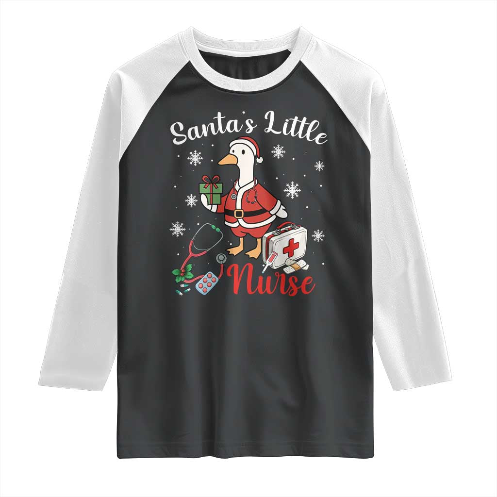 Christmas Goose Nurse Raglan Shirt Santa Little Nurse - Wonder Print Shop