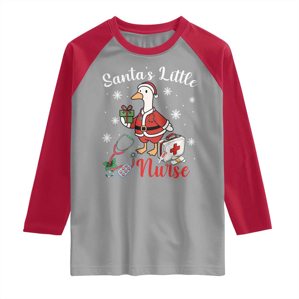 Christmas Goose Nurse Raglan Shirt Santa Little Nurse - Wonder Print Shop