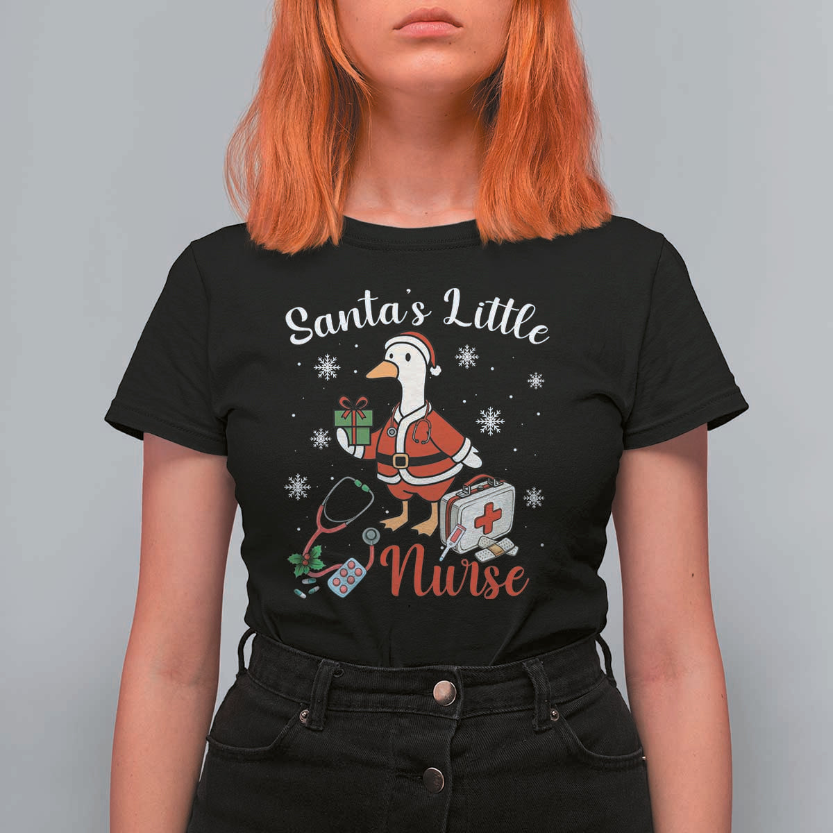 Christmas Goose Nurse T Shirt For Women Santa Little Nurse - Wonder Print Shop