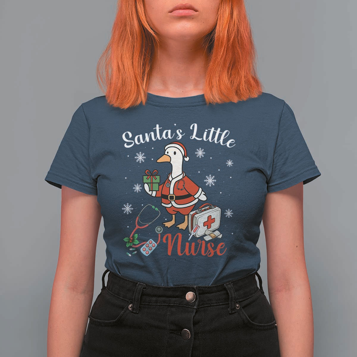 Christmas Goose Nurse T Shirt For Women Santa Little Nurse - Wonder Print Shop
