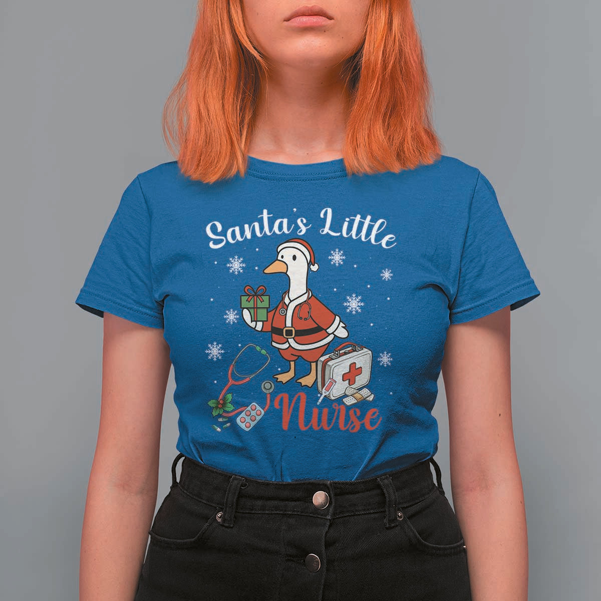 Christmas Goose Nurse T Shirt For Women Santa Little Nurse - Wonder Print Shop