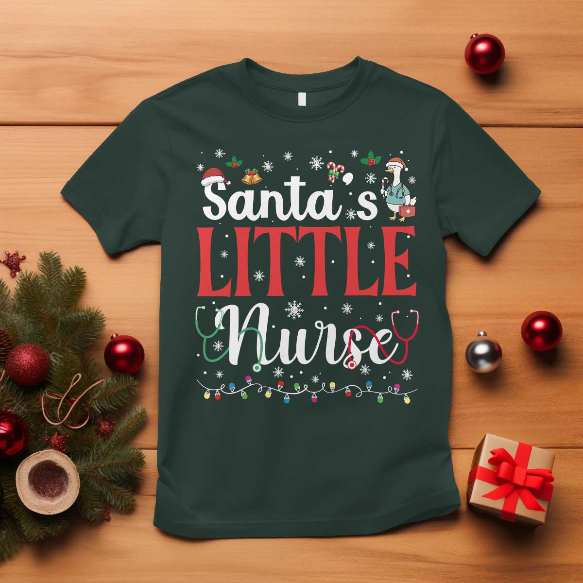 Funny Nurse Christmas T Shirt Santa Little Nurse - Wonder Print Shop