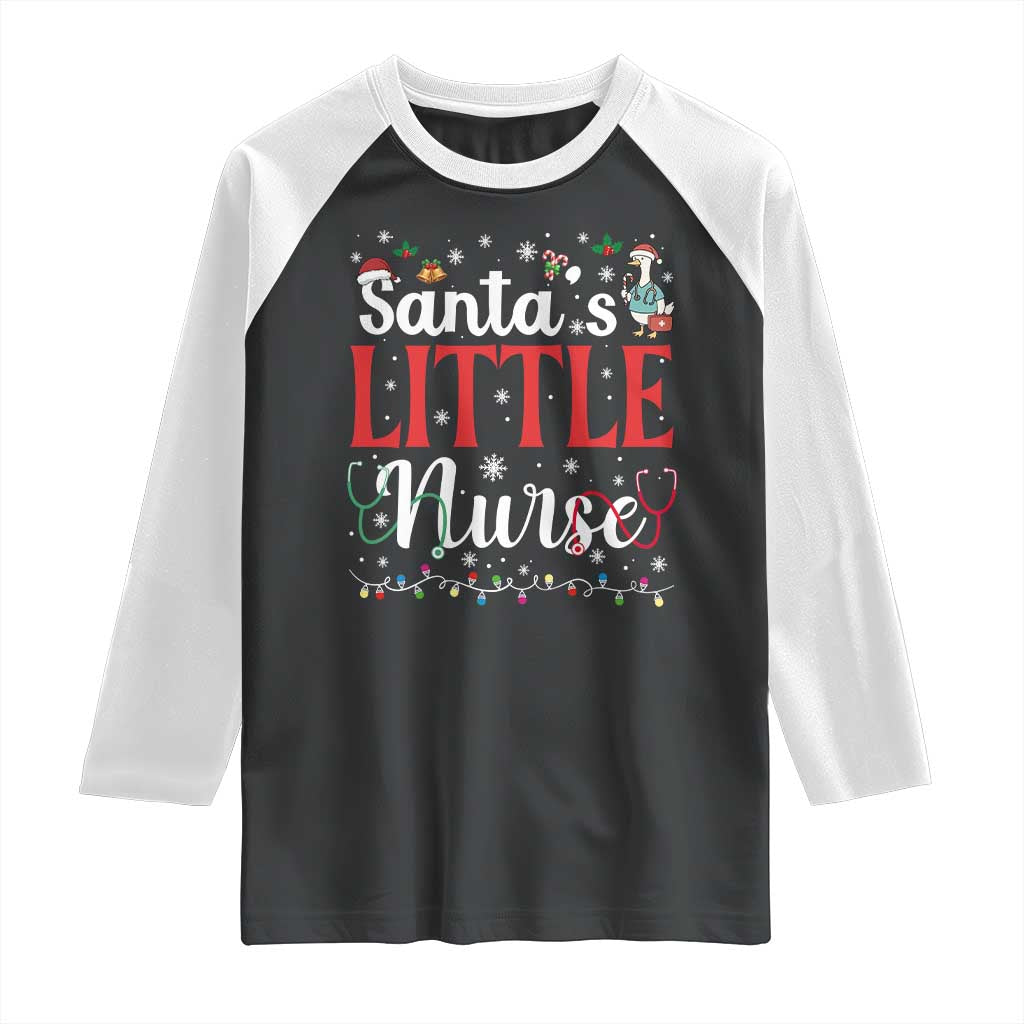 Funny Nurse Christmas Raglan Shirt Santa Little Nurse - Wonder Print Shop