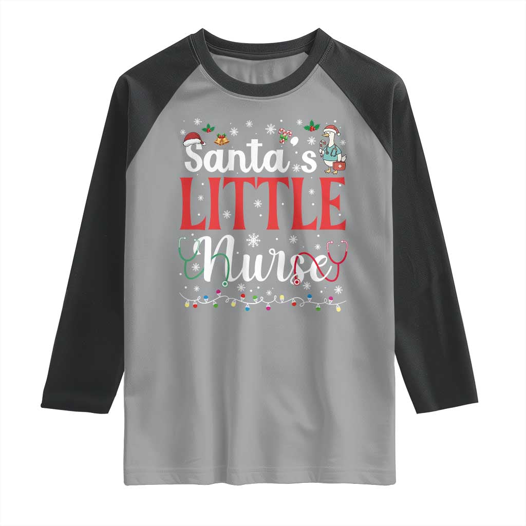 Funny Nurse Christmas Raglan Shirt Santa Little Nurse - Wonder Print Shop