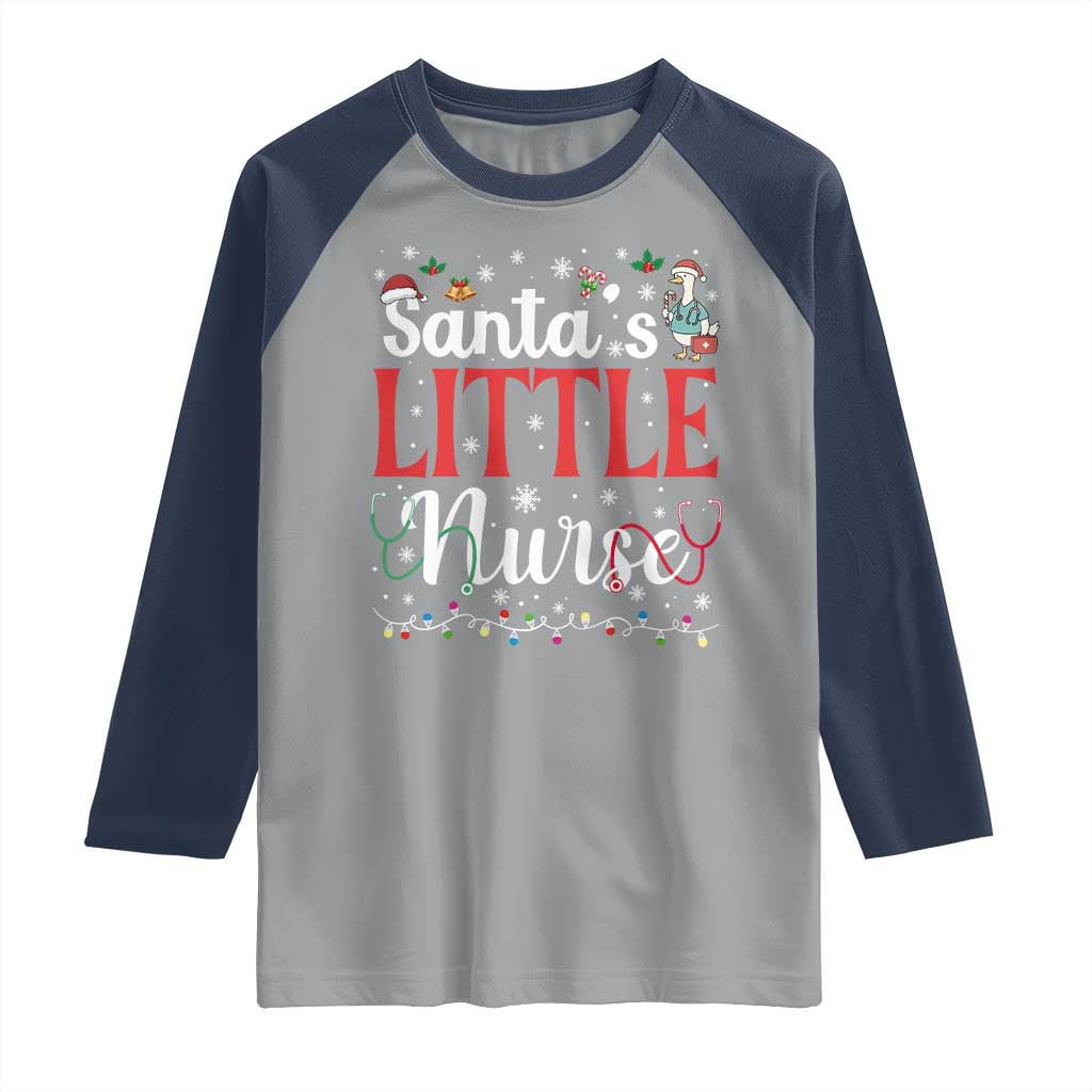 Funny Nurse Christmas Raglan Shirt Santa Little Nurse - Wonder Print Shop