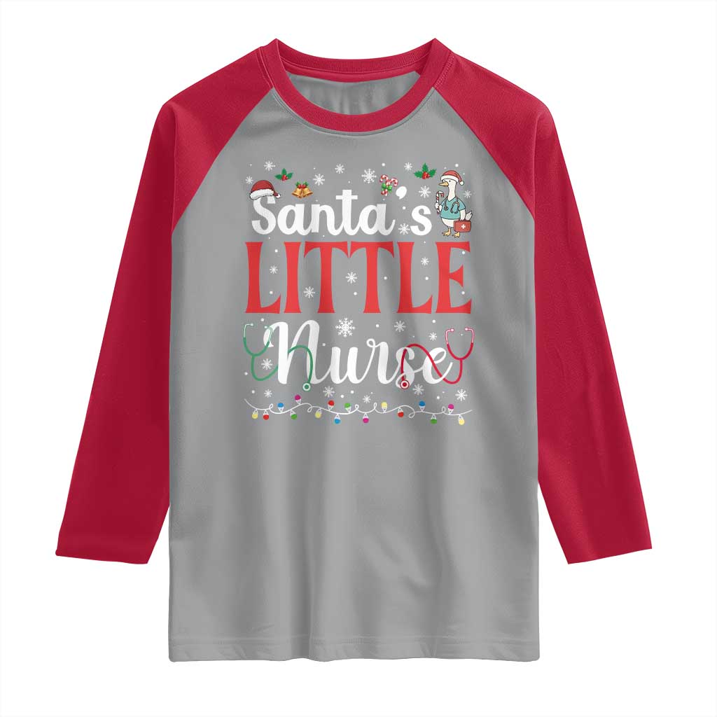 Funny Nurse Christmas Raglan Shirt Santa Little Nurse - Wonder Print Shop