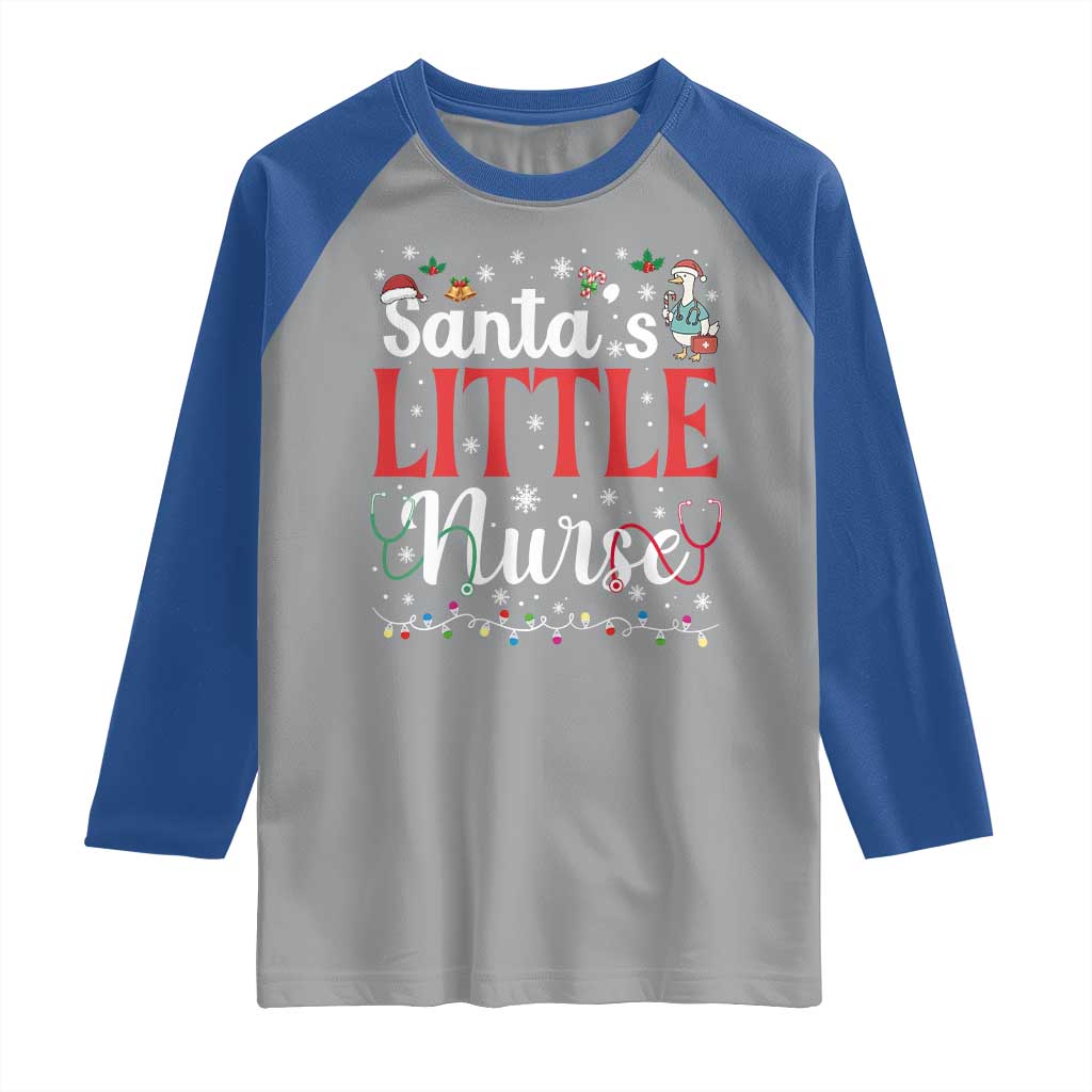 Funny Nurse Christmas Raglan Shirt Santa Little Nurse - Wonder Print Shop