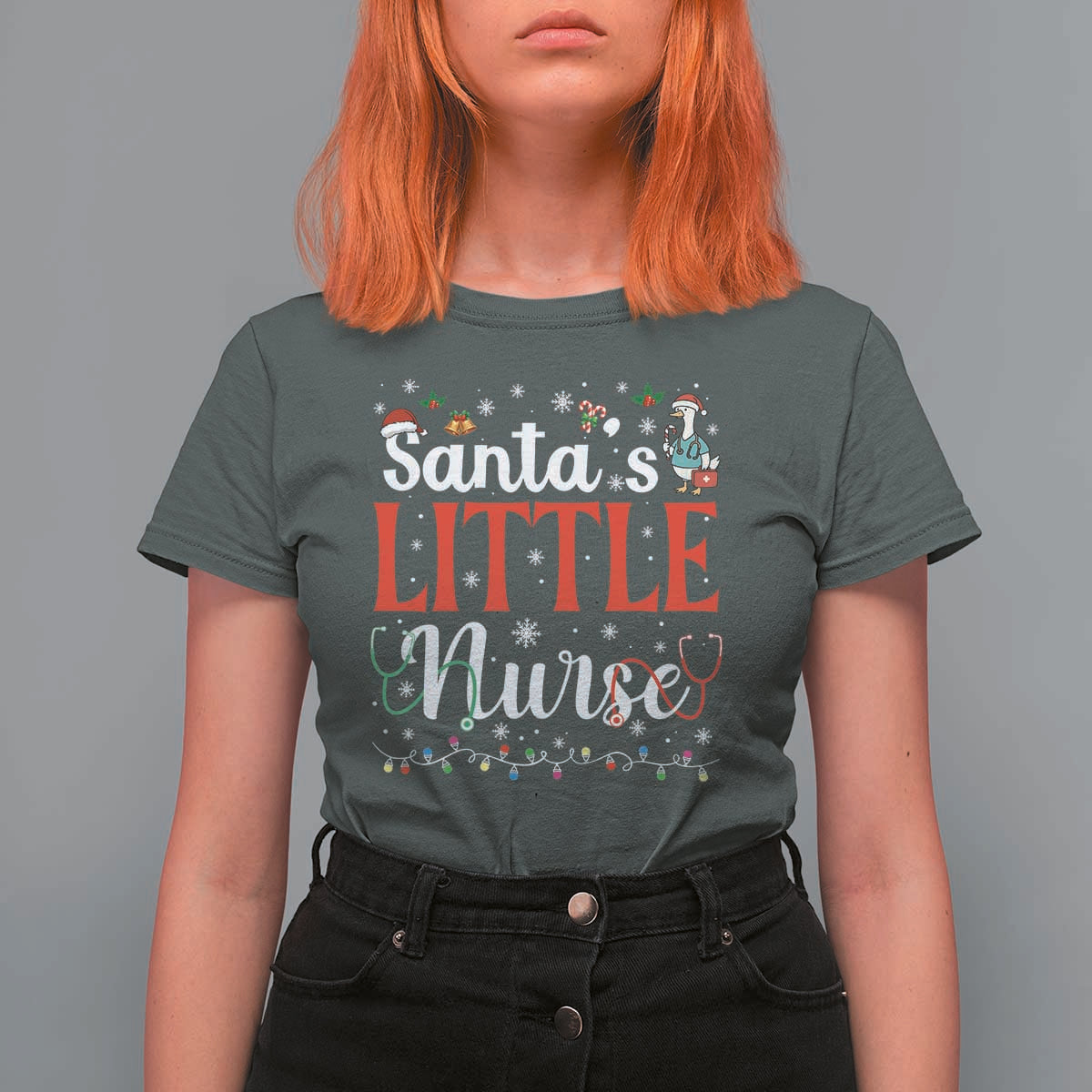 Funny Nurse Christmas T Shirt For Women Santa Little Nurse - Wonder Print Shop
