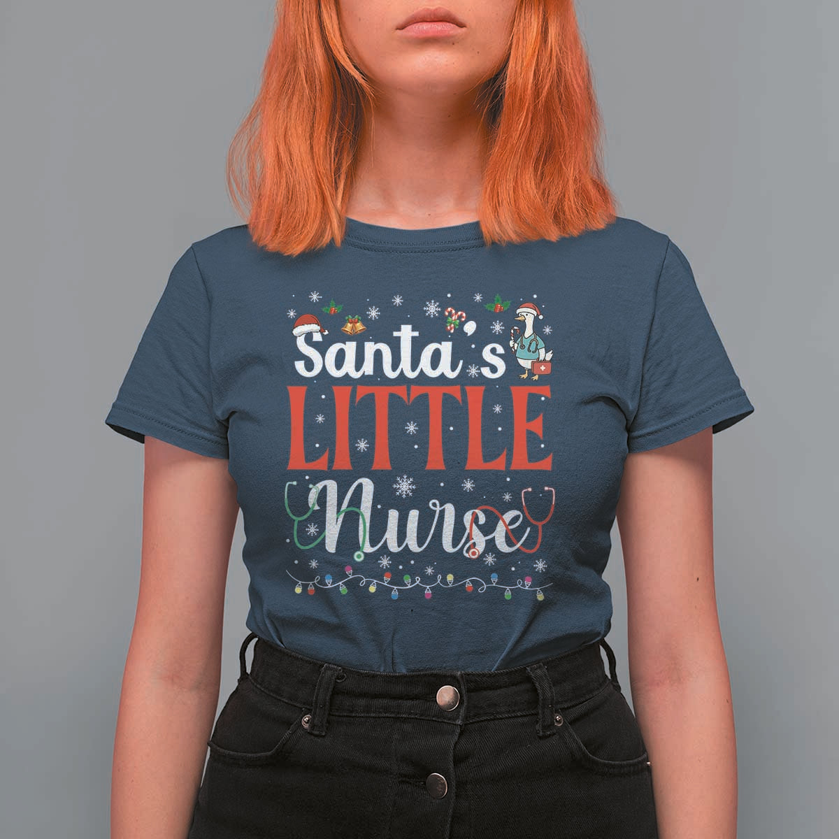 Funny Nurse Christmas T Shirt For Women Santa Little Nurse - Wonder Print Shop