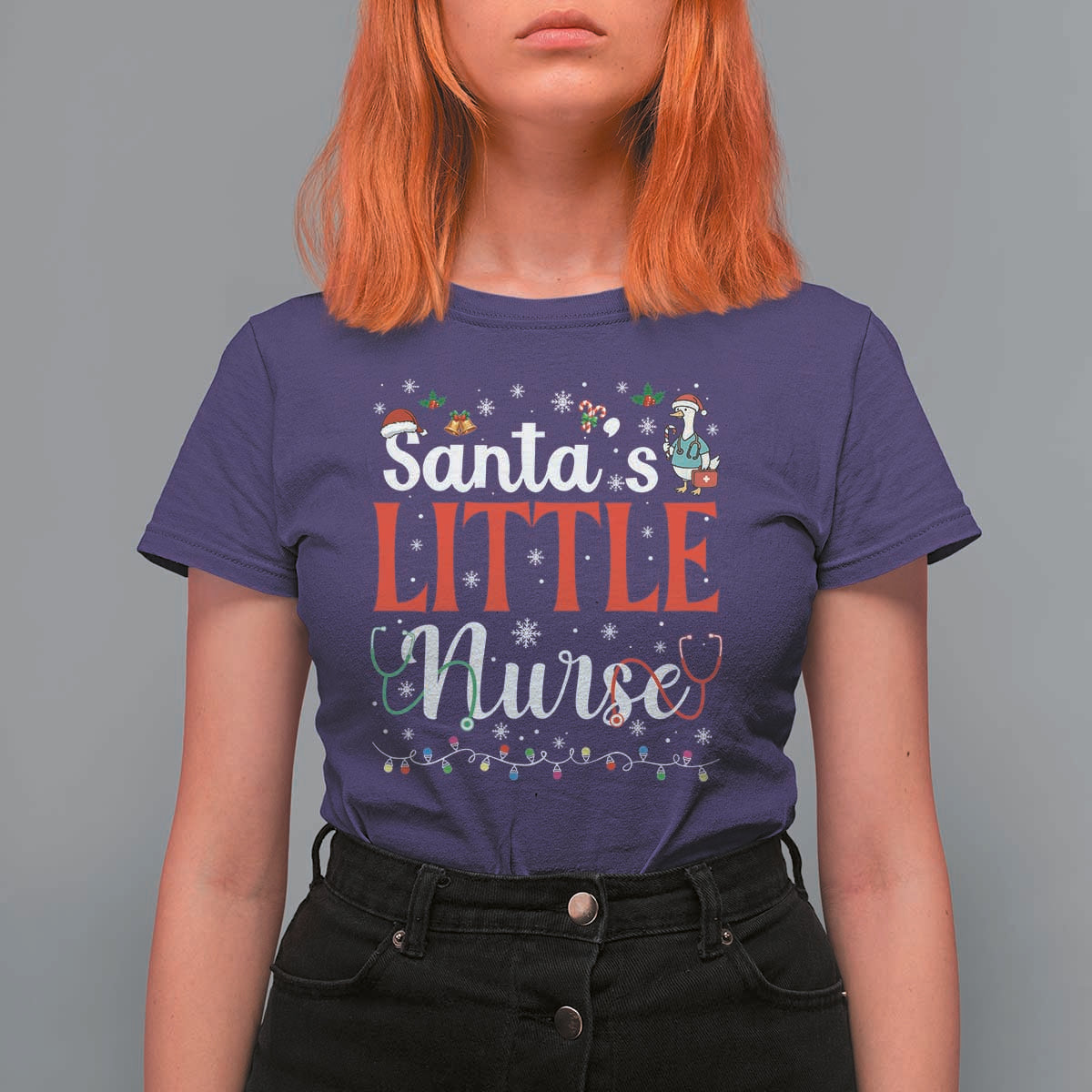 Funny Nurse Christmas T Shirt For Women Santa Little Nurse - Wonder Print Shop