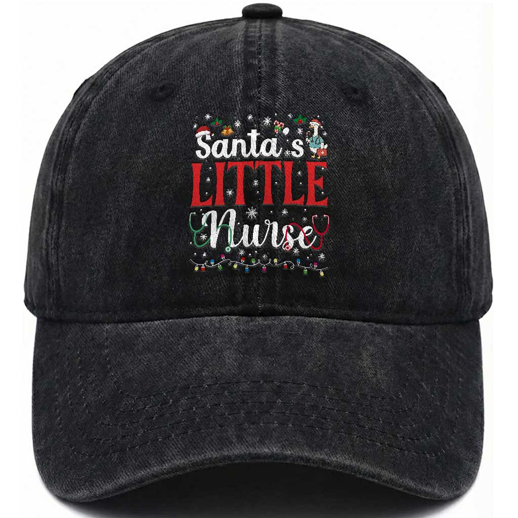 Funny Nurse Christmas Washed Cotton Baseball Cap Santa Little Nurse