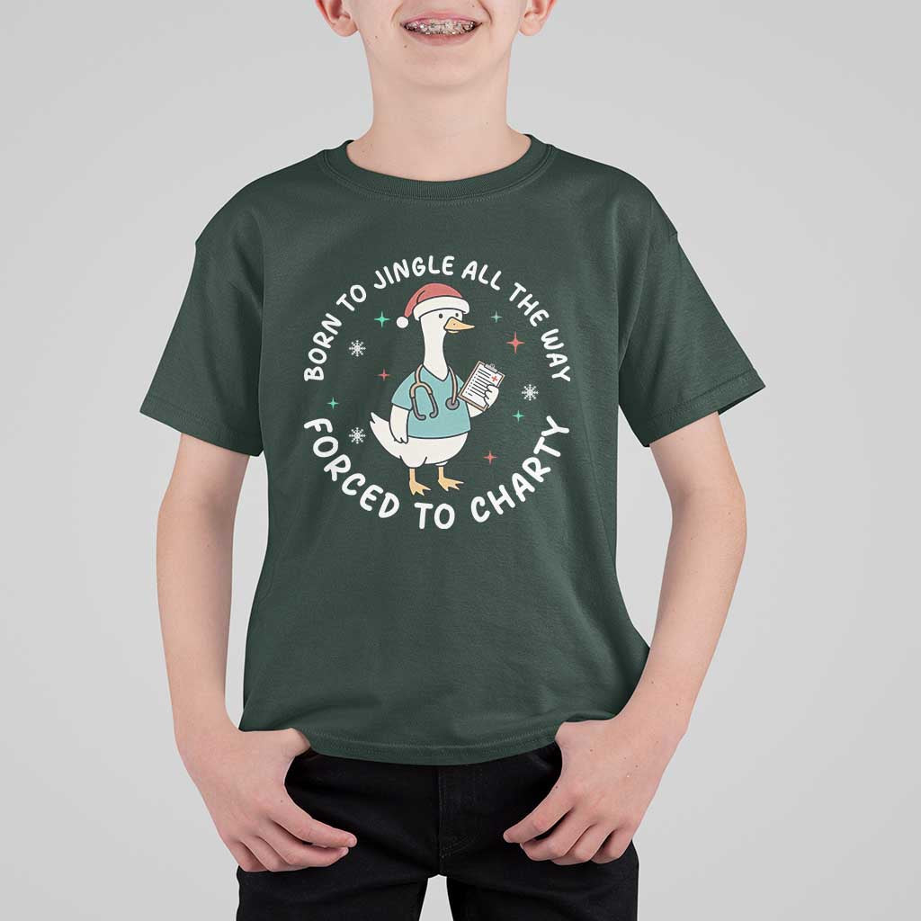 Christmas Goose Nurse T Shirt For Kid Born To Jingle All The Way Forrced To Chart - Wonder Print Shop