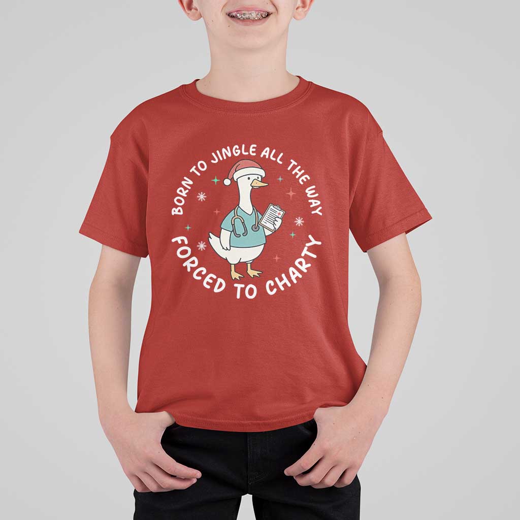 Christmas Goose Nurse T Shirt For Kid Born To Jingle All The Way Forrced To Chart - Wonder Print Shop