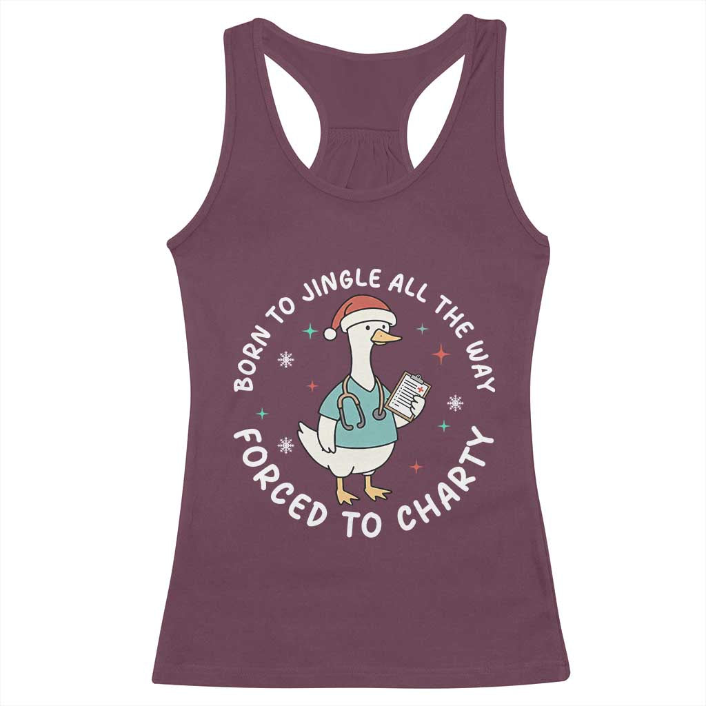 Christmas Goose Nurse Racerback Tank Top Born To Jingle All The Way Forrced To Chart - Wonder Print Shop